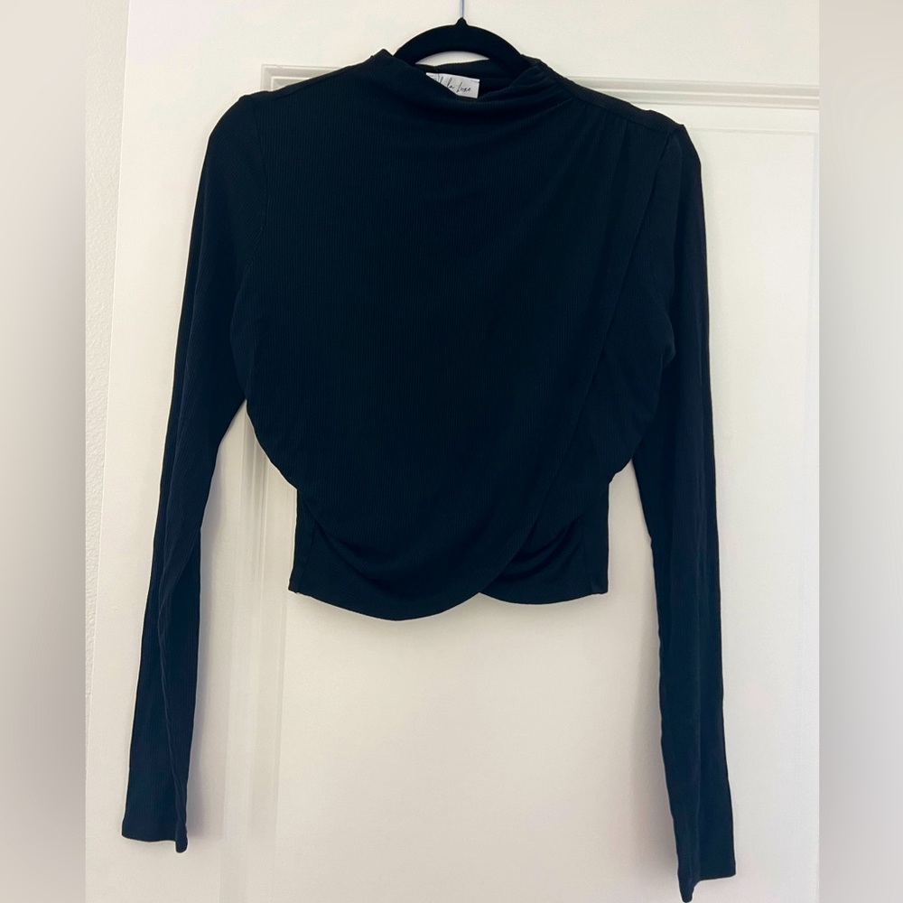 Size medium casual black long sleeve top with high neck and cropped waist